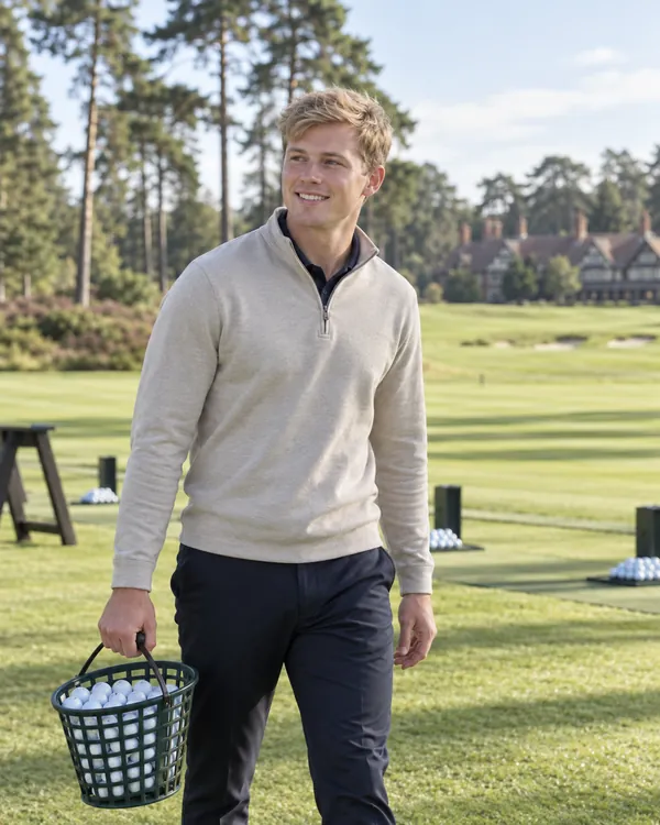 Callum Reid, Assistant Professional, on the practice ground.